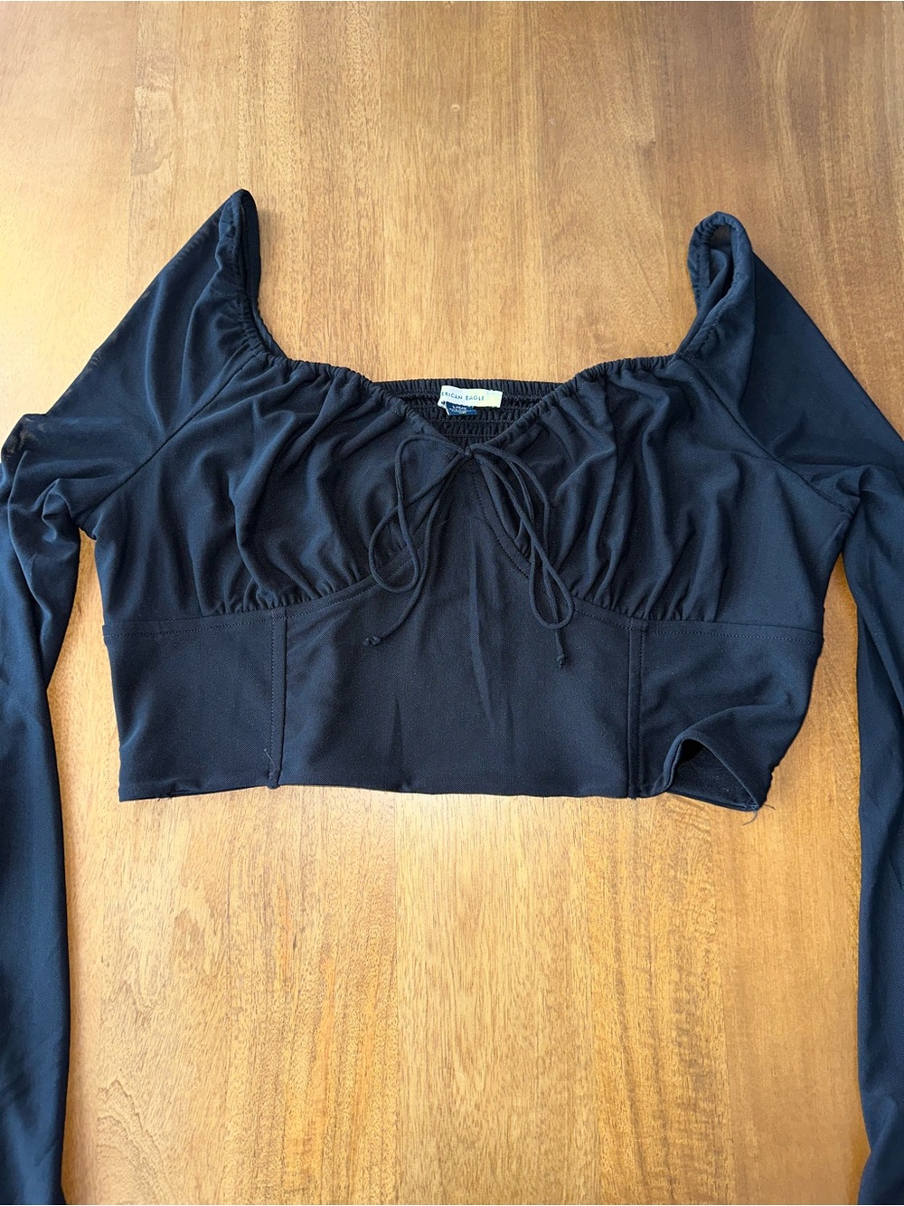 Sheer Black Long-Sleeve Tie-Front Top